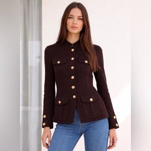 90’s Vintage St. John Mint Condition Lux Chocolate Brown Cotton military Jacket